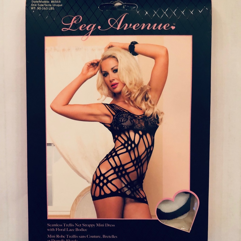 Leg Avenue Black Trellis Net Strappy Mini Dress
